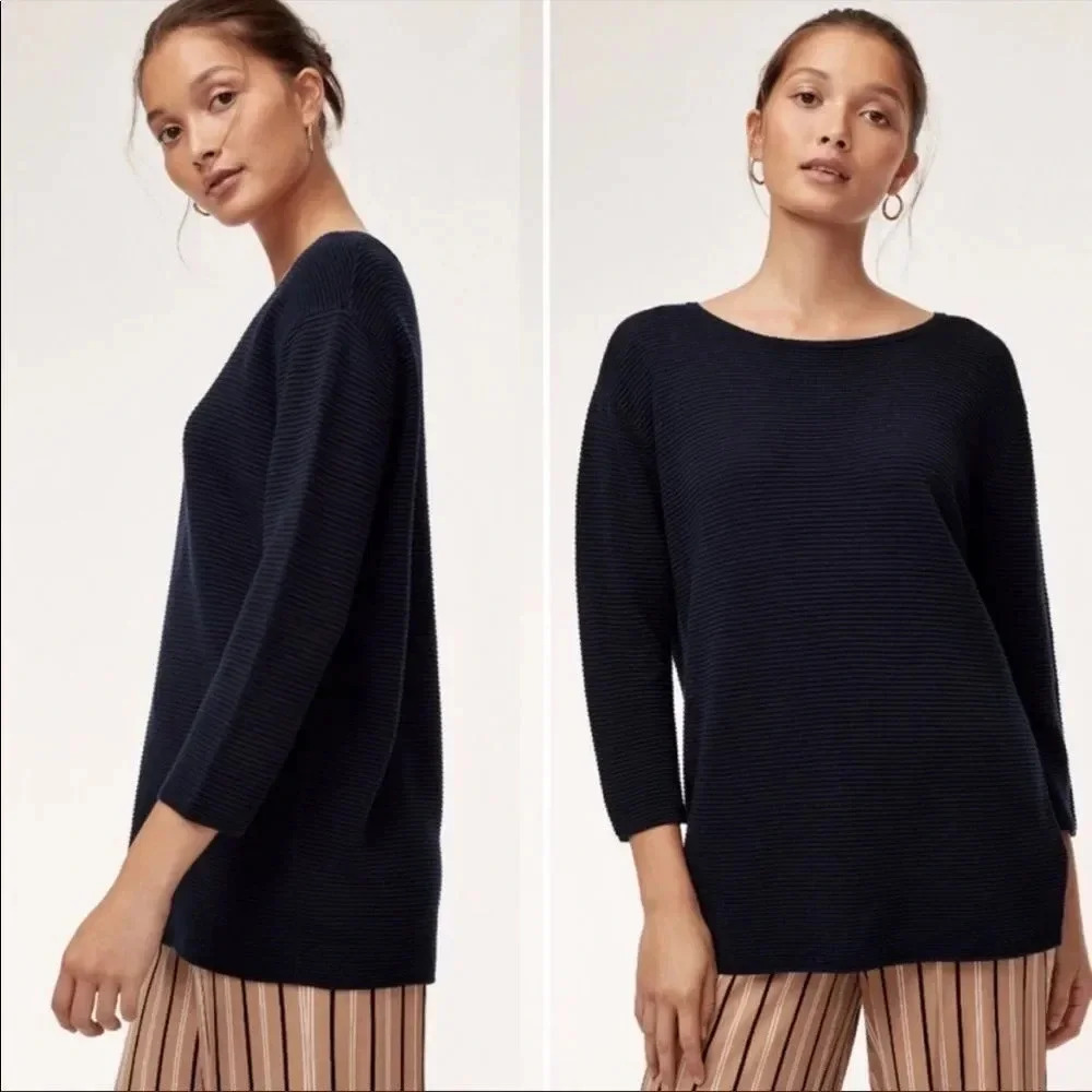 Aritzia Wilfred Black Blanchard Sweater Ribbed Knit Silk Cotton Cashmere XXS